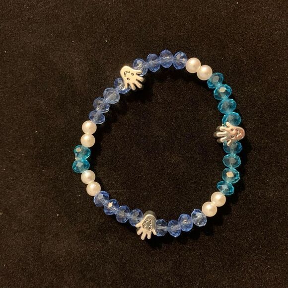 Handmade blue beaded stretch bracelet happy hands - Picture 2 of 3
